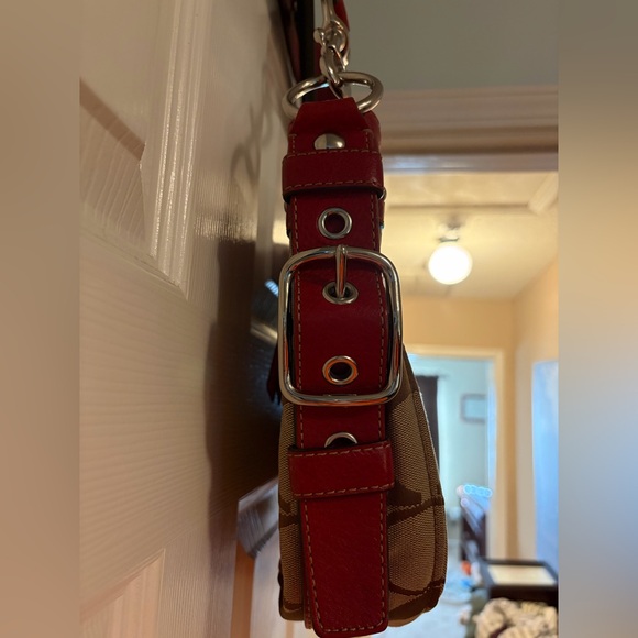 Coach Zoe Hobo Red and Tan/Brown Signature Shoulder Bag - very clean! - Picture 5 of 10